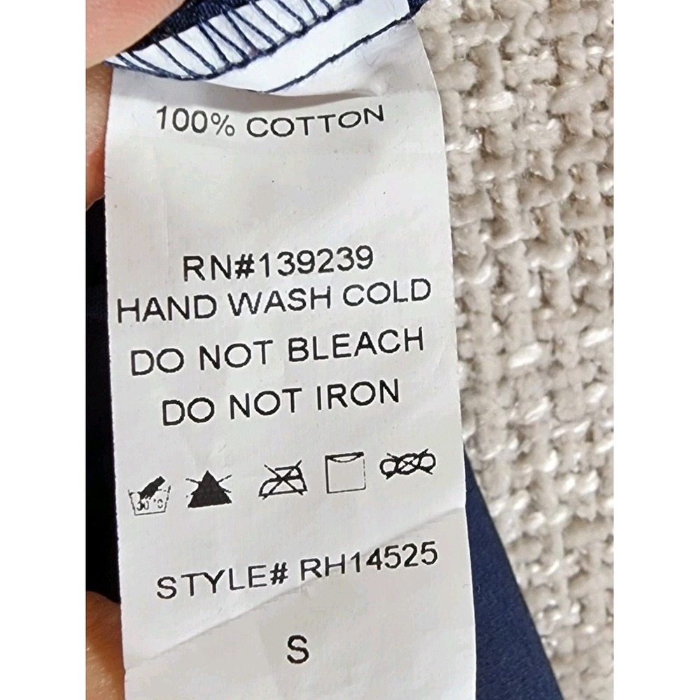 Stelen Knot Front Blouse Long Sleeve Womens S Navy 100% Cotton Button Up *Flaw - Picture 13 of 13